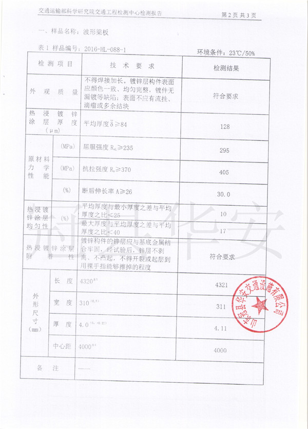 鍍鋅波形護(hù)欄檢測報告 鍍鋅波形護(hù)欄檢測報告